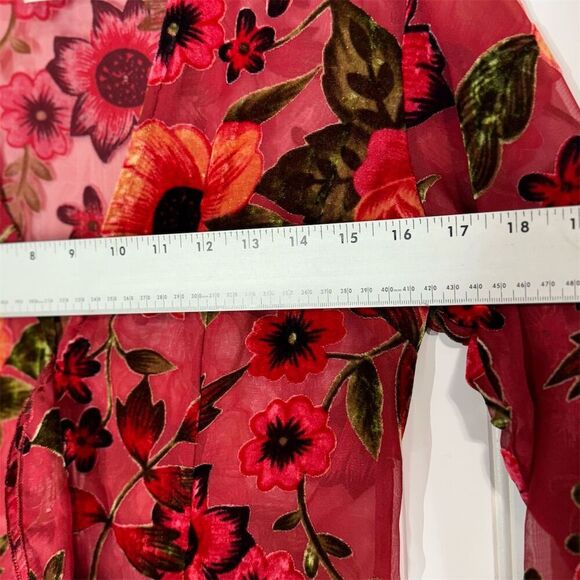 Vintage‎ David Warren NY Burnout Floral Mesh Blouse Red Sheer Ruffle Sleeve Sz 6 - Picture 5 of 10